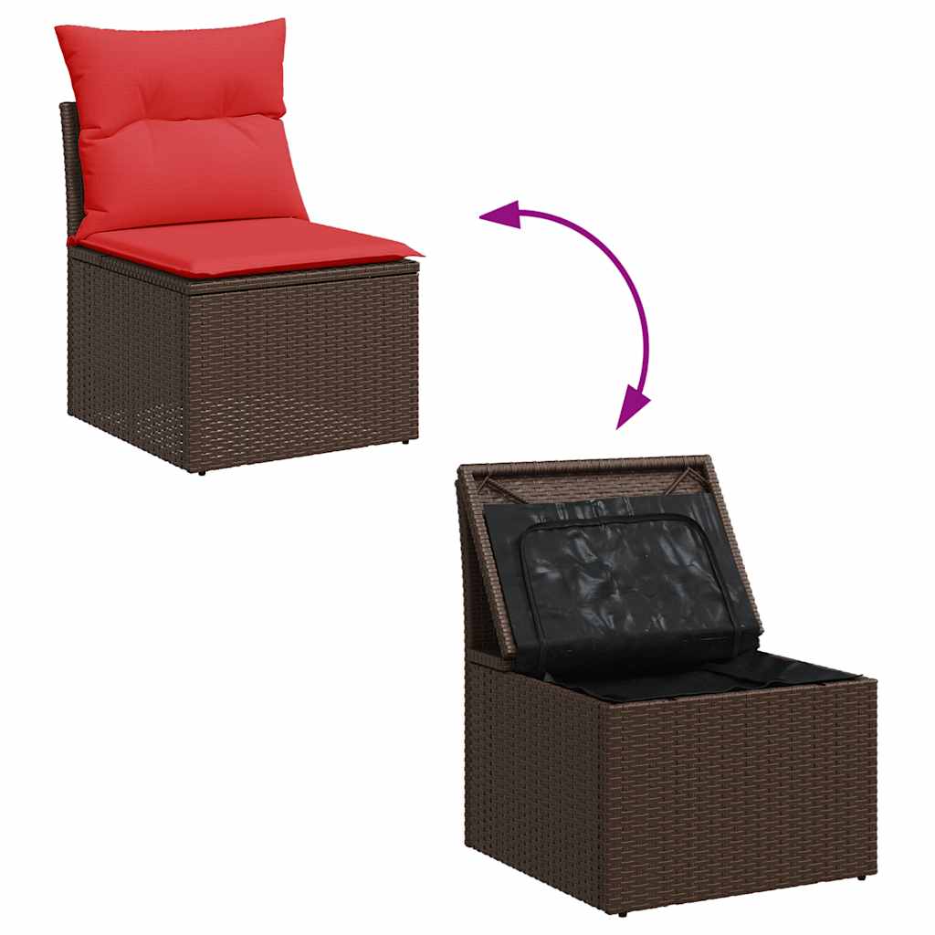 10-tlg. Garten-Sofagarnitur mit Kissen Braun Poly Rattan
