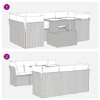 7-tlg. Garten-Sofagarnitur mit Kissen Braun Poly Rattan Akazie