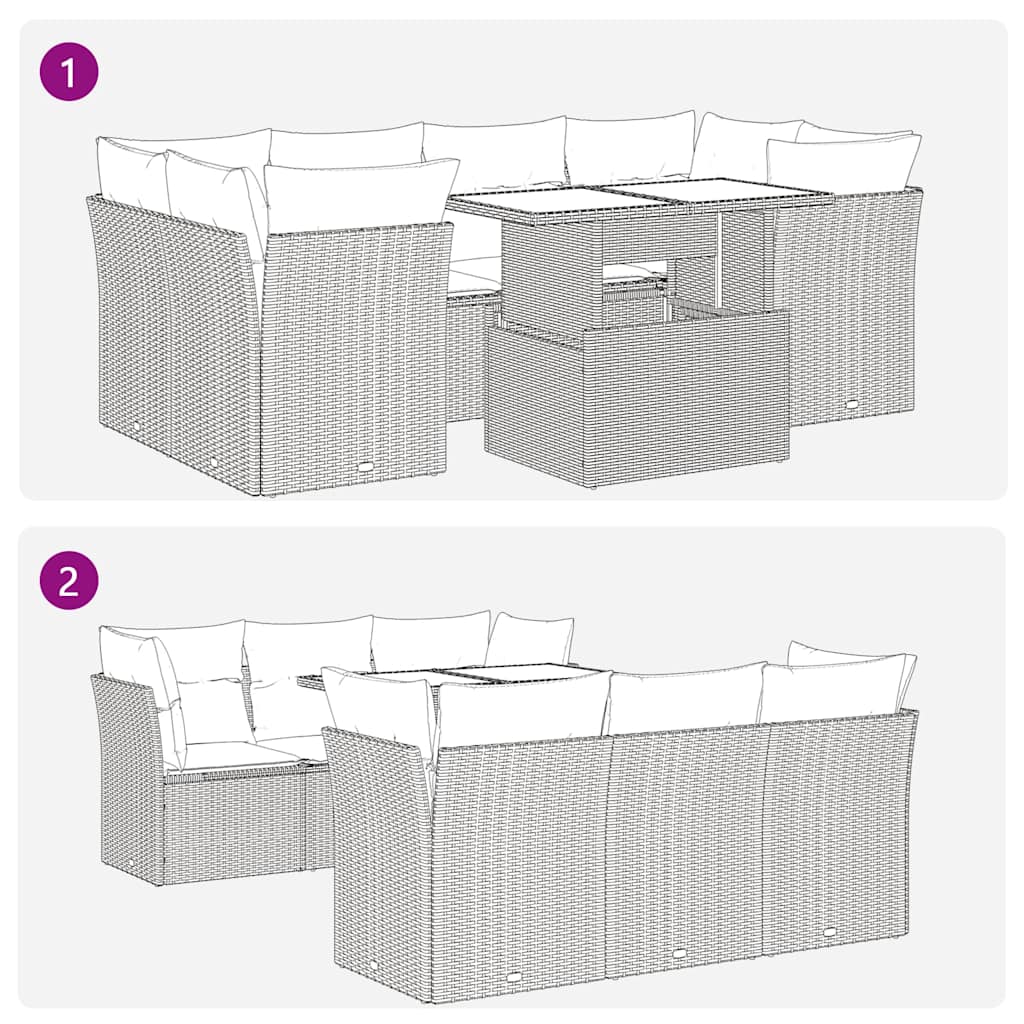7-tlg. Garten-Sofagarnitur mit Kissen Braun Poly Rattan Akazie