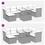 8-tlg. Garten-Sofagarnitur mit Kissen Grau Poly Rattan