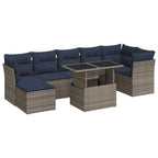8-tlg. Garten-Sofagarnitur mit Kissen Grau Poly Rattan Akazie