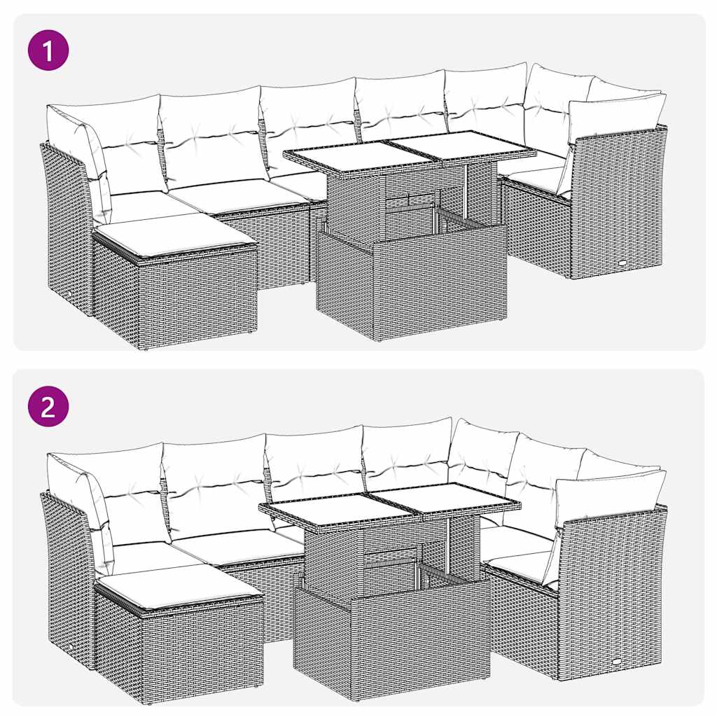 8-tlg. Garten-Sofagarnitur mit Kissen Grau Poly Rattan Akazie
