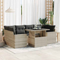 7-tlg. Garten-Sofagarnitur mit Kissen Hellgrau Poly Rattan