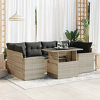 7-tlg. Garten-Sofagarnitur mit Kissen Hellgrau Poly Rattan