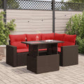 5-tlg. Garten-Sofagarnitur mit Kissen Braun Poly Rattan Akazie