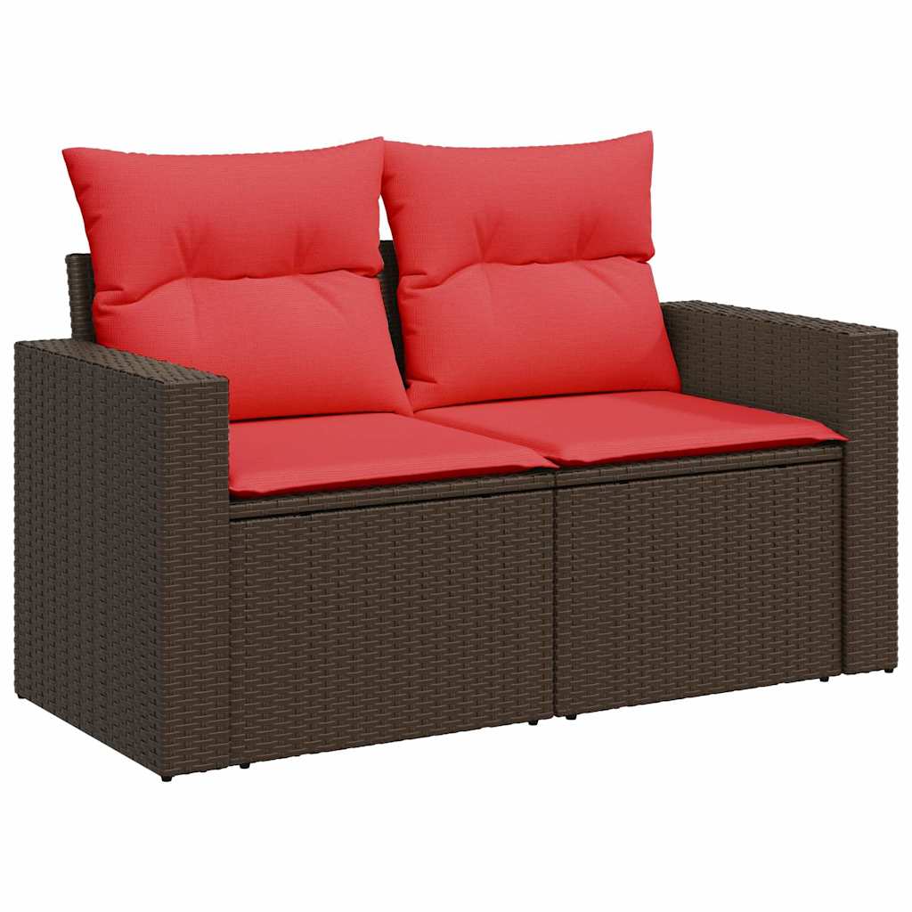 9-tlg. Garten-Sofagarnitur mit Kissen Braun Poly Rattan Akazie