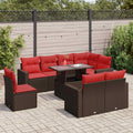 9-tlg. Garten-Sofagarnitur mit Kissen Braun Poly Rattan Akazie