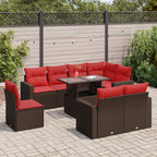 9-tlg. Garten-Sofagarnitur mit Kissen Braun Poly Rattan Akazie