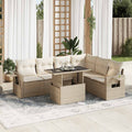 7-tlg. Garten-Sofagarnitur mit Kissen Beige Poly Rattan