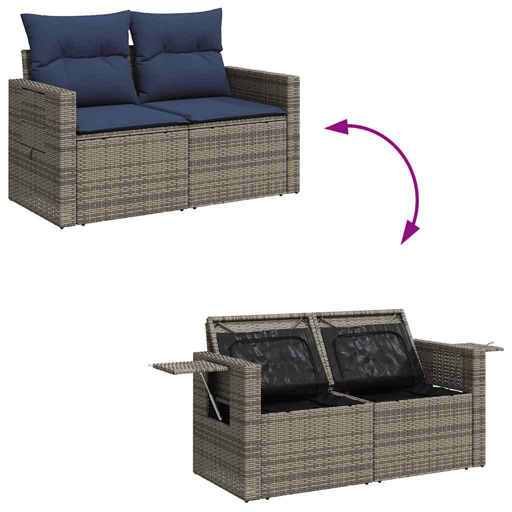 9-tlg. Garten-Sofagarnitur mit Kissen Grau Poly Rattan