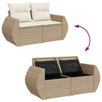 8-tlg. Garten-Sofagarnitur mit Kissen Beige Poly Rattan