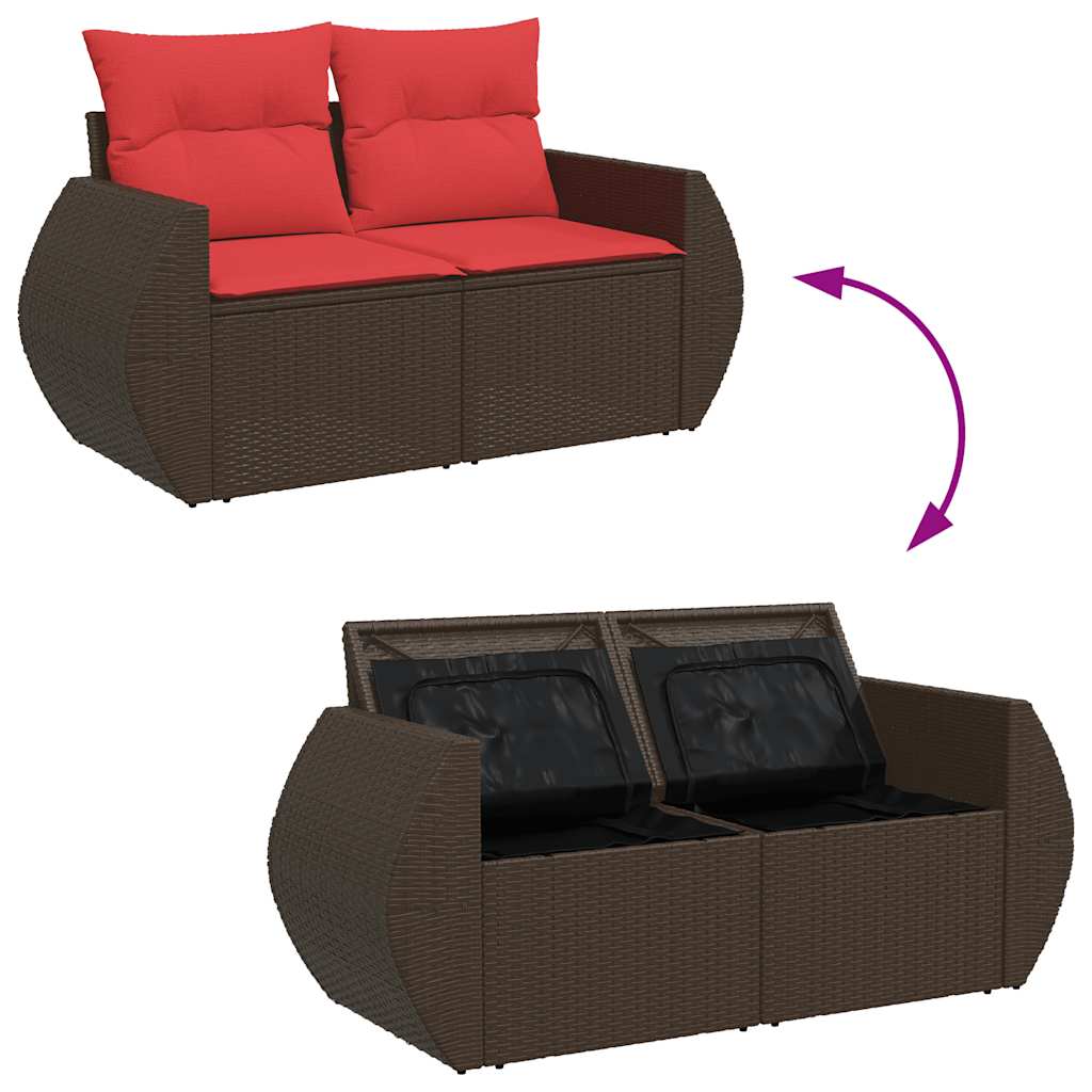 5-tlg. Garten-Sofagarnitur mit Kissen Braun Poly Rattan Akazie