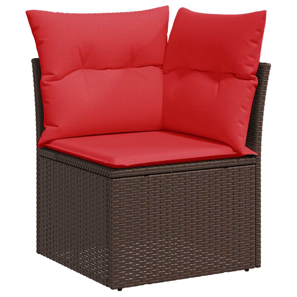 7-tlg. Garten-Sofagarnitur mit Kissen Braun Poly Rattan Akazie
