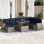 9-tlg. Garten-Sofagarnitur mit Kissen Grau Poly Rattan Akazie