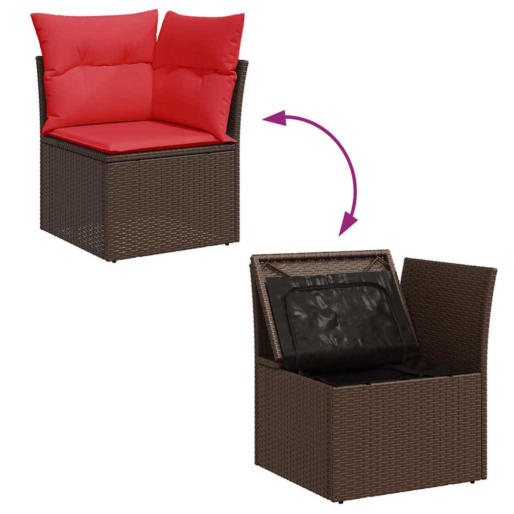 11-tlg. Garten-Sofagarnitur mit Kissen Braun Poly Rattan Akazie