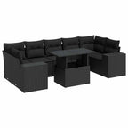 8-tlg. Garten-Sofagarnitur mit Kissen Schwarz Poly Rattan