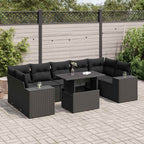 8-tlg. Garten-Sofagarnitur mit Kissen Schwarz Poly Rattan
