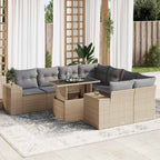 9-tlg. Garten-Sofagarnitur mit Kissen Beige Poly Rattan