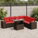 7-tlg. Garten-Sofagarnitur mit Kissen Braun Poly Rattan Akazie