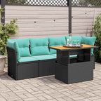 5-tlg. Garten-Sofagarnitur mit Kissen Schwarz Poly Rattan