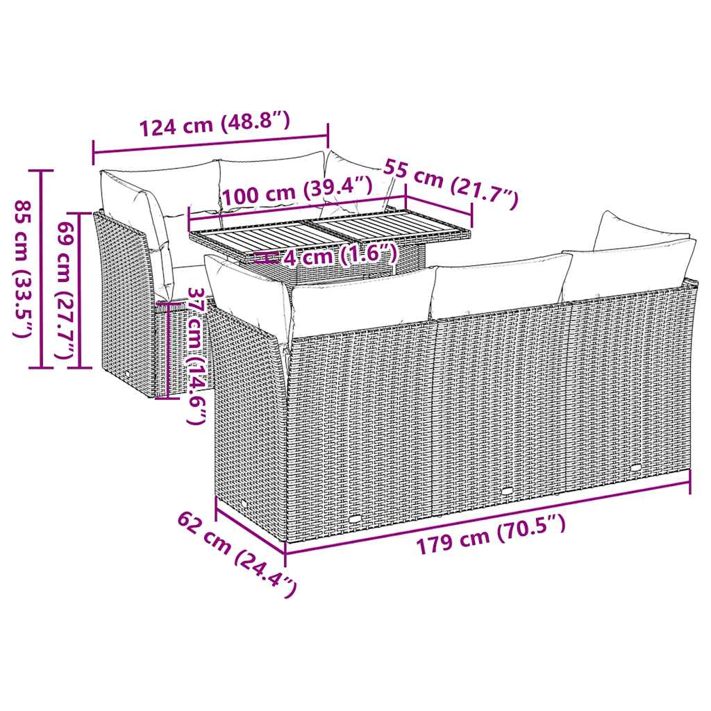 6-tlg. Garten-Sofagarnitur mit Kissen Grau Poly Rattan