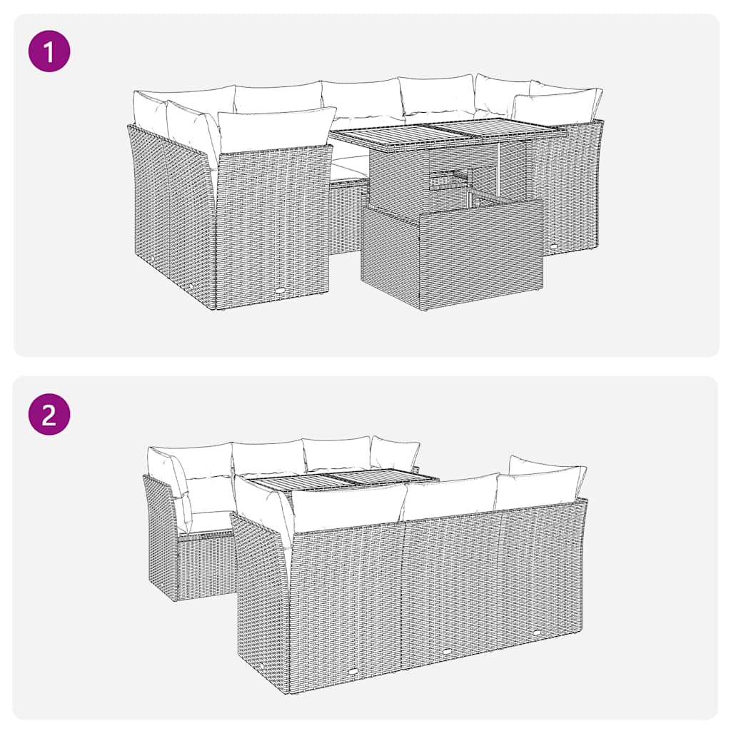 7-tlg. Garten-Sofagarnitur mit Kissen Schwarz Poly Rattan
