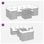 8-tlg. Garten-Sofagarnitur mit Kissen Grau Poly Rattan