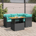 5-tlg. Garten-Sofagarnitur mit Kissen Schwarz Poly Rattan