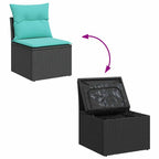 7-tlg. Garten-Sofagarnitur mit Kissen Schwarz Poly Rattan