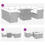 10-tlg. Garten-Sofagarnitur mit Kissen Grau Poly Rattan