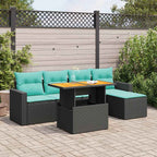6-tlg. Garten-Sofagarnitur mit Kissen Schwarz Poly Rattan