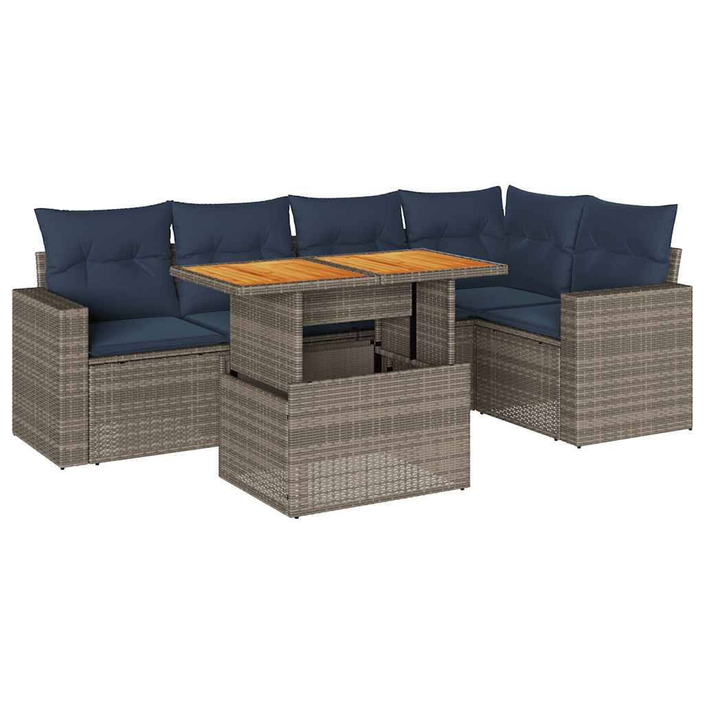 6-tlg. Garten-Sofagarnitur mit Kissen Grau Poly Rattan