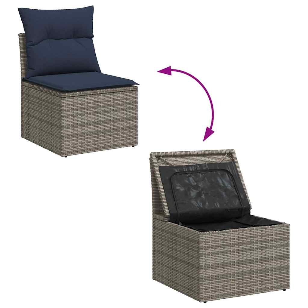 6-tlg. Garten-Sofagarnitur mit Kissen Grau Poly Rattan
