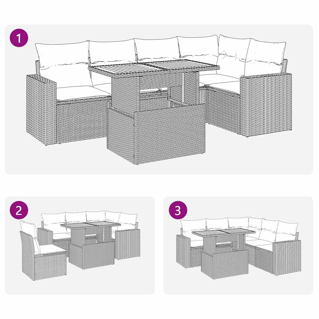 6-tlg. Garten-Sofagarnitur mit Kissen Grau Poly Rattan