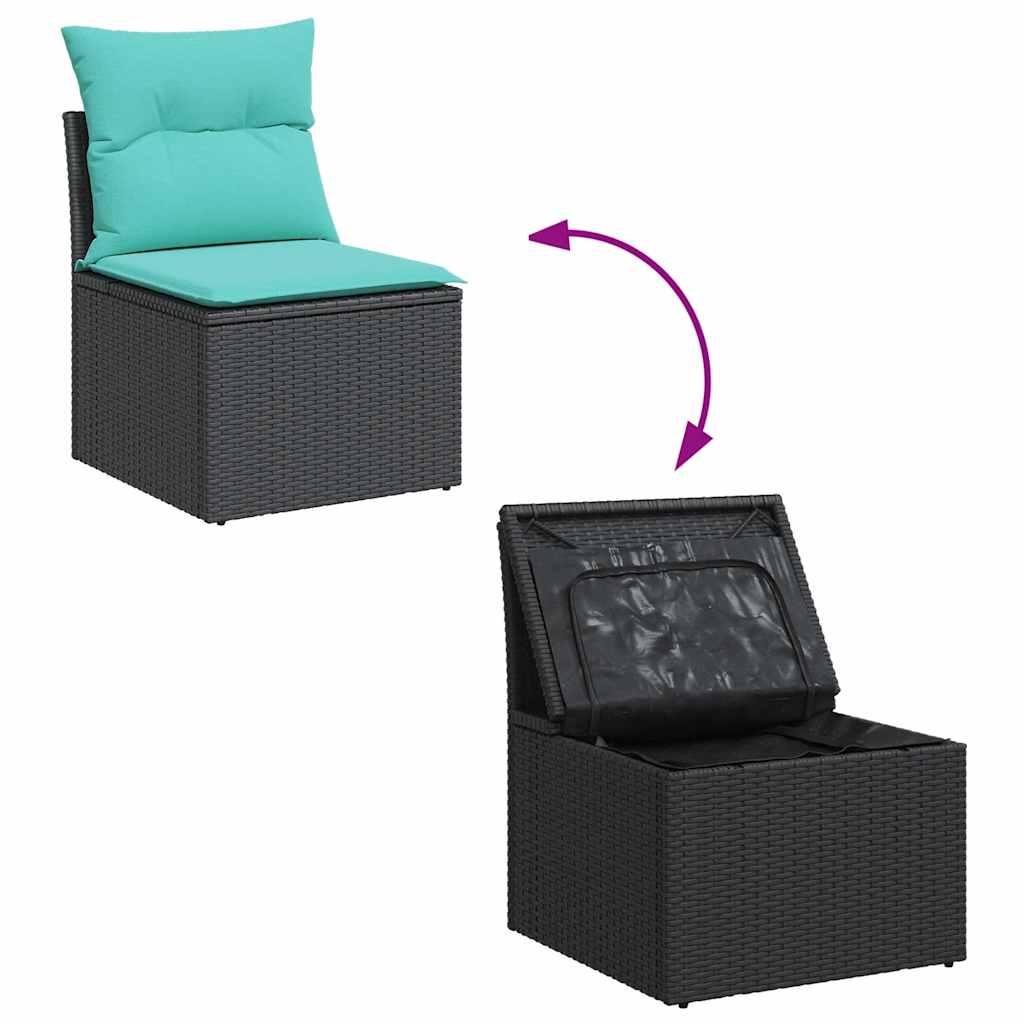 11-tlg. Garten-Sofagarnitur mit Kissen Schwarz Poly Rattan