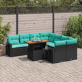 9-tlg. Garten-Sofagarnitur mit Kissen Schwarz Poly Rattan