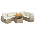 9-tlg. Garten-Sofagarnitur mit Kissen Beige Poly Rattan