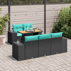 6-tlg. Garten-Sofagarnitur mit Kissen Schwarz Poly Rattan