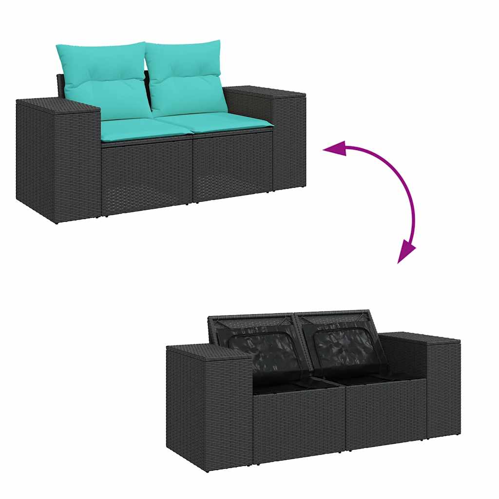 10-tlg. Garten-Sofagarnitur mit Kissen Schwarz Poly Rattan