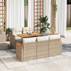 6-tlg. Garten-Sofagarnitur mit Kissen Beige Poly Rattan Akazie