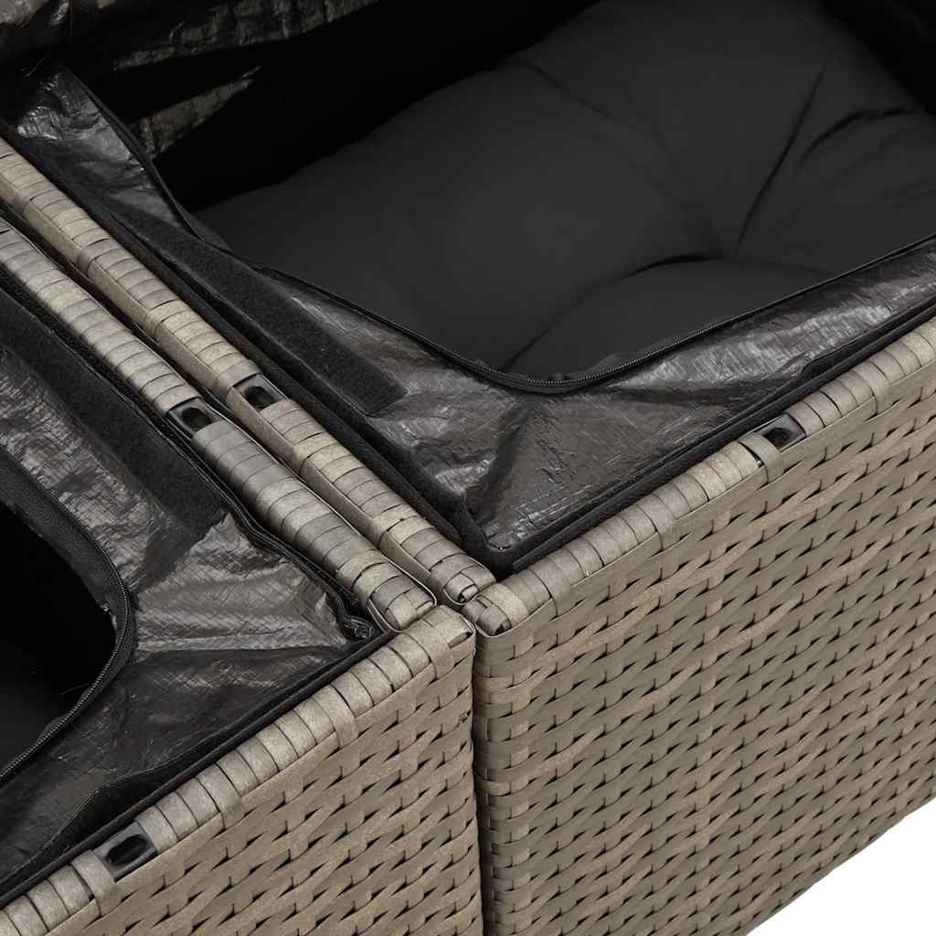 6-tlg. Garten-Sofagarnitur mit Kissen Grau Poly Rattan Akazie