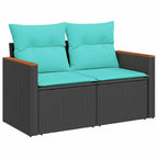 8-tlg. Garten-Sofagarnitur mit Kissen Schwarz Poly Rattan