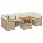 8-tlg. Garten-Sofagarnitur mit Kissen Beige Poly Rattan Akazie