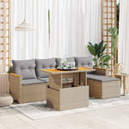 6-tlg. Garten-Sofagarnitur mit Kissen Beige Poly Rattan Akazie