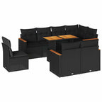 9-tlg. Garten-Sofagarnitur mit Kissen Schwarz Poly Rattan