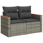 9-tlg. Garten-Sofagarnitur mit Kissen Grau Poly Rattan Akazie