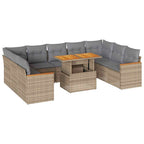 10-tlg. Garten-Sofagarnitur mit Kissen Beige Poly Rattan Akazie