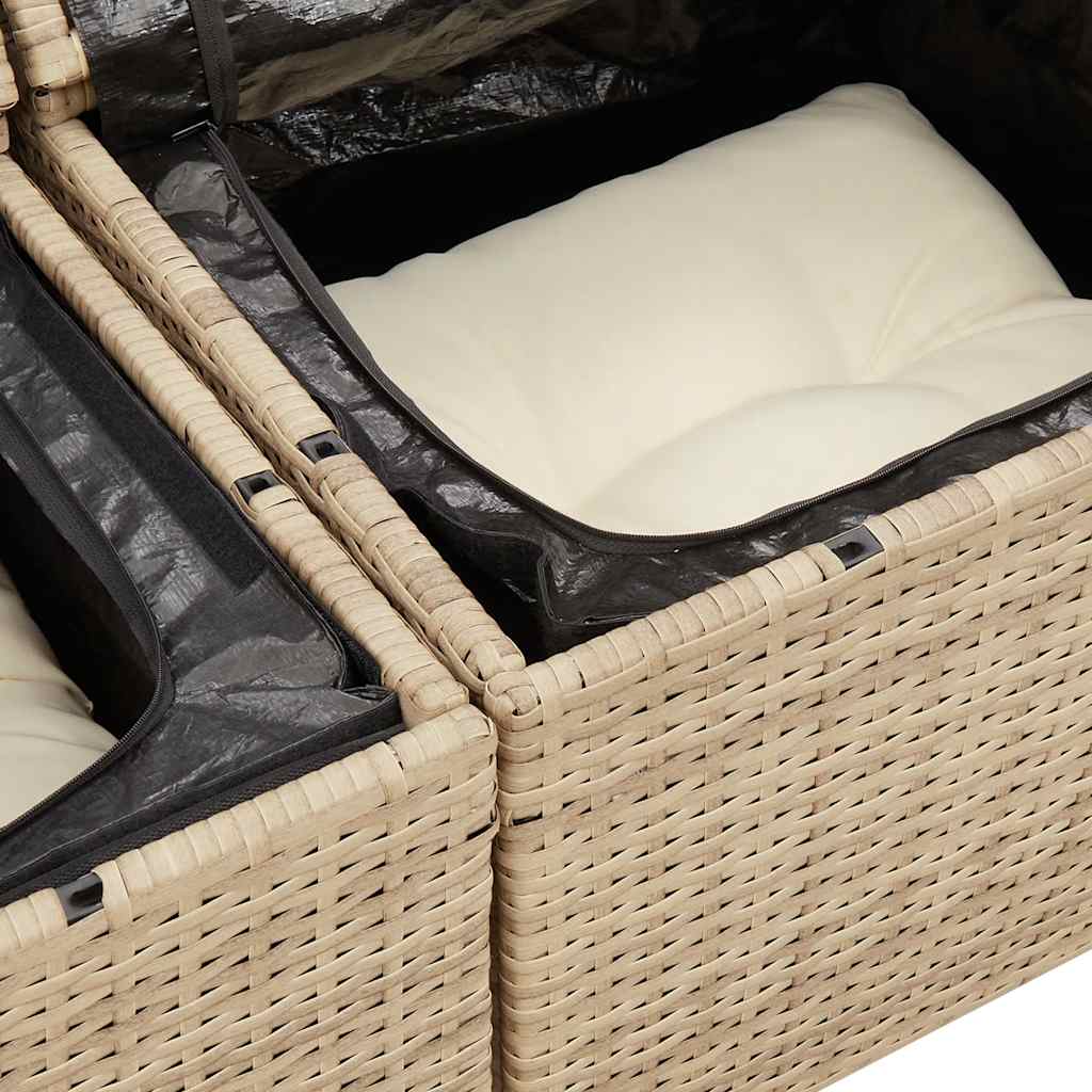 6-tlg. Garten-Sofagarnitur mit Kissen Beige Poly Rattan Akazie