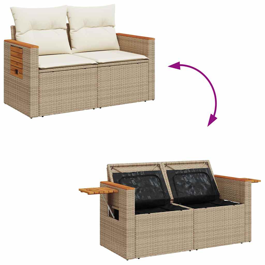 8-tlg. Garten-Sofagarnitur mit Kissen Beige Poly Rattan Akazie