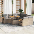 9-tlg. Garten-Sofagarnitur mit Kissen Beige Poly Rattan Akazie